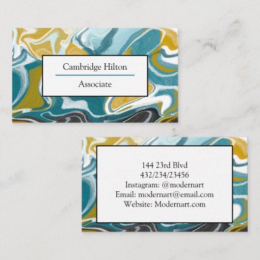 青、黒、金ゴールド大理石 名刺 (正面/裏面)