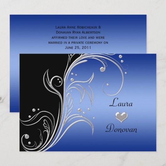 青 黒 銀 花模様 受け付けのみ 招待状 (正面/裏面)