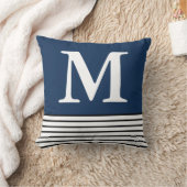 青(B/W付ストライプきカスタムモノグラムの) クッション (ブランケット)