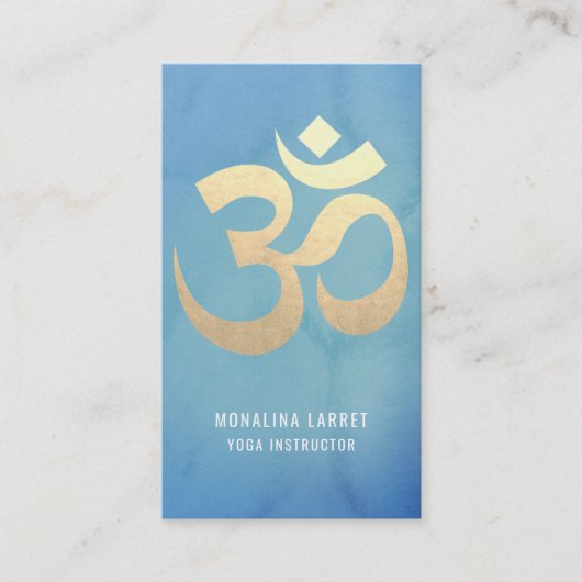 青| Omの金ゴールドの黙想の記号のヨガのインストラクター 名刺 (正面)