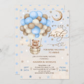 青Bearly待ちテディベア男の子ベイビーシャワー 招待状 (正面/裏面)