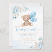 青Bearly Wait Boho Teddy Bear Boy Baby Shower 招待状 (正面)