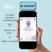 青Chinoiserieジンジャー名門私立校風のジャー瓶ベビーシャワー 招待状