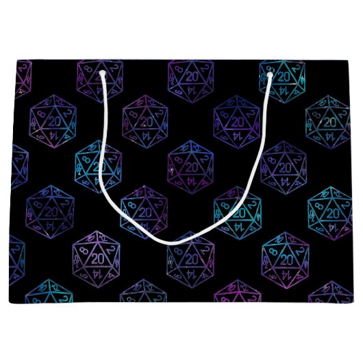 青D20パターン | RPGファンタジーテーブルトップゲーマーサイコロ ラージペーパーバッグ (正面)