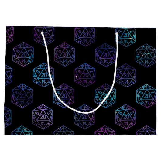青D20パターン | RPGファンタジーテーブルトップゲーマーサイコロ ラージペーパーバッグ (裏面)