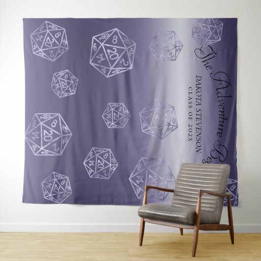 青D20 | RPGサイコロ結婚のフォトブース背景 タペストリー (インサイチュ(横))