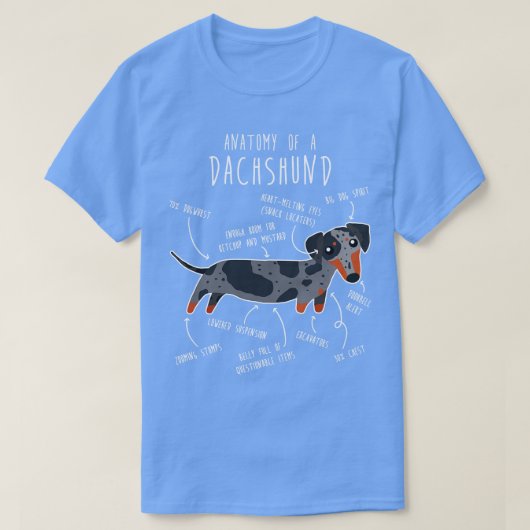 青Dachshund犬の解剖学 Tシャツ (デザイン正面)