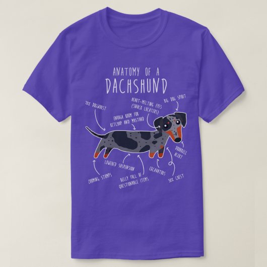 青Dachshund犬の解剖学 Tシャツ (デザイン正面)