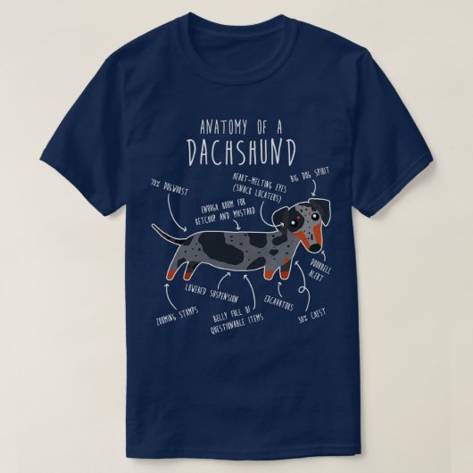 青Dachshund犬の解剖学 Tシャツ (デザイン正面)