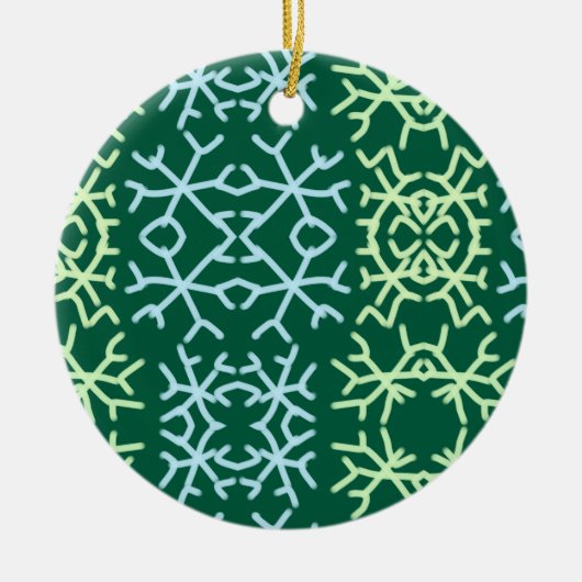 青gr雪片クリスマスパターン雪のパターン セラミックオーナメント (正面)