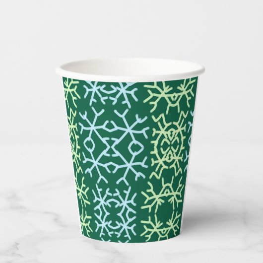 青gr雪片クリスマスパターン雪のパターン 紙コップ (正面)