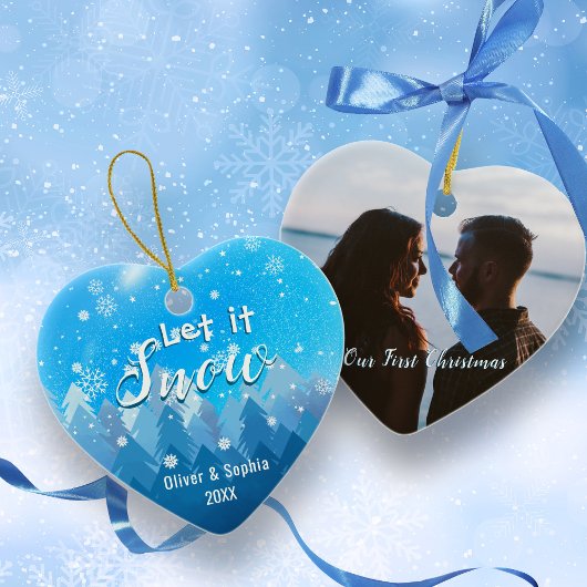青Let it雪初めてのクリスマス写真 セラミックオーナメント