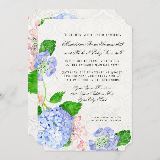 青nピンクアジサギフローラアラベスク 招待状 (正面/裏面)