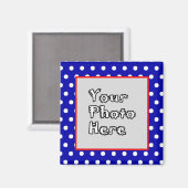 青n白水玉模様赤トリムフォトフレーム マグネット (正面/裏面)