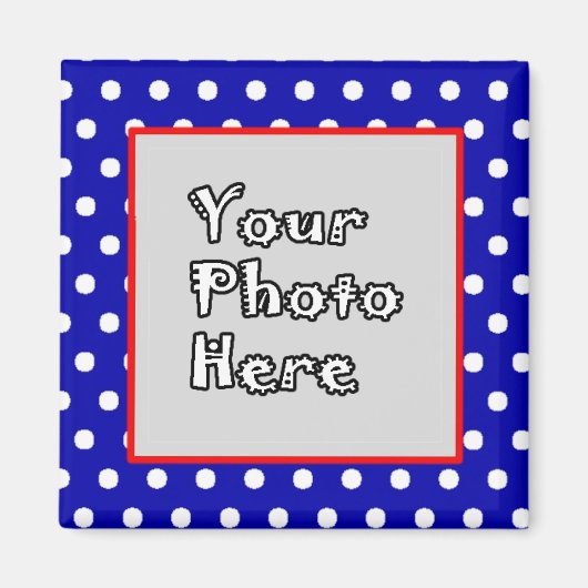 青n白水玉模様赤トリムフォトフレーム マグネット (正面)