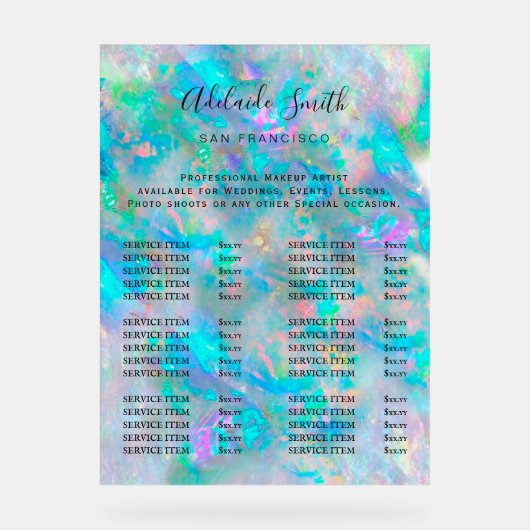 青opal美しいサロン価格表 アクリルサイン (正面)