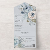 青QRコード上のアイス淡い色のブルー冬フローラ オールインワン招待状 (内側)