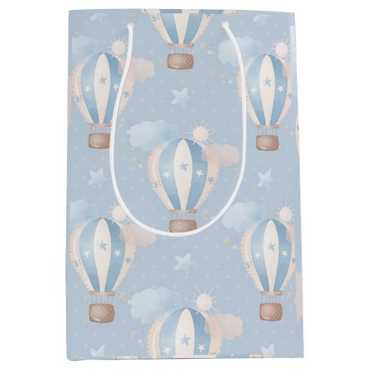 青Taupeエアバルーン星雲ボーイシャワー ミディアムペーパーバッグ (正面)