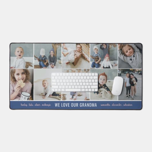 青We愛おばあちゃんの写真コラージュ孫の名前 デスクマット (キーボード&マウス)
