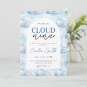 青We are on Cloud Nine Baby Shower 招待状 (スタンド正面)