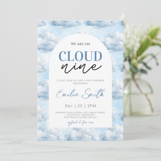 青We are on Cloud Nine Baby Shower 招待状 (スタンド正面)