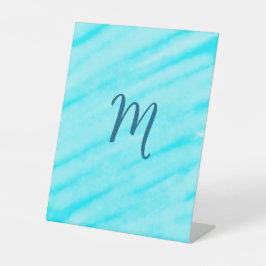 青whiシンプル水色ラインはあなたのモノグラムを追加 台座サイン