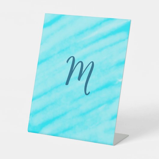 青whiシンプル水色ラインはあなたのモノグラムを追加 台座サイン (正面)