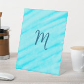 青whiシンプル水色ラインはあなたのモノグラムを追加 台座サイン (インサイチュ)