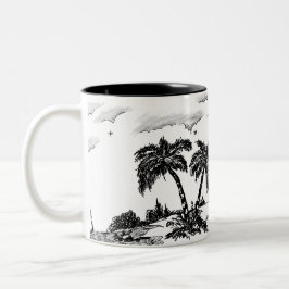 静かで孤独な海だが、まだ飲み物がある ツートーンマグカップ