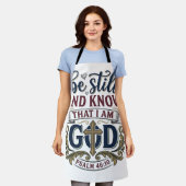 静かなるを知れ キリスト教 詩篇460番 Tシャツ エプロン (着用した状態)