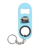 静かなアオガモの夕焼けブルー野生生物湖 キーホルダー栓抜き (正面)