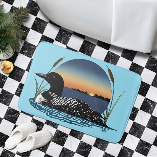 静かなアオガモの夕焼けブルー野生生物湖 バスマット