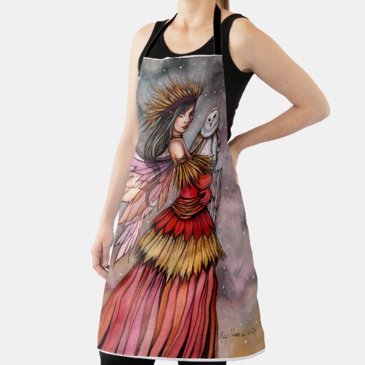静かなエンバーフェアリーとフクロウのファンタジーアート エプロン (インサイチュ)