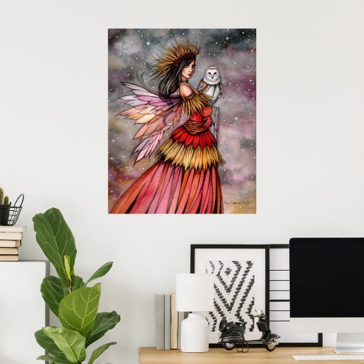 静かなエンバーフェアリーとフクロウのファンタジーアート ポスター (ホームオフィス)