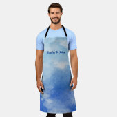 静かなカスタムスカイドリームウォーターカラーブルー&ホワイト エプロン (着用した状態)