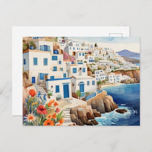 静かなギリシャ魚釣りビレッジギリシャ海の水の色 シーズンポストカード (正面/裏面)