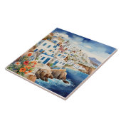 静かなギリシャ魚釣りビレッジギリシャ海の水の色 タイル (側面)