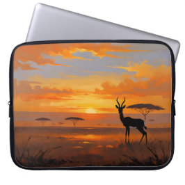 静かなサバンナの夕焼け - 野生の風景アート ラップトップスリーブ