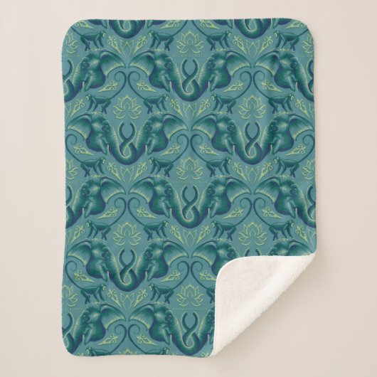 静かなサファリタペストリーパターン – ザホワイトロータス シェルパブランケット (正面)