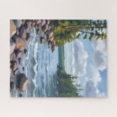 静かなタホ湖岸の水彩画 ジグソーパズル (横)
