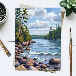 静かなタホ湖岸の水彩画 ポストカード