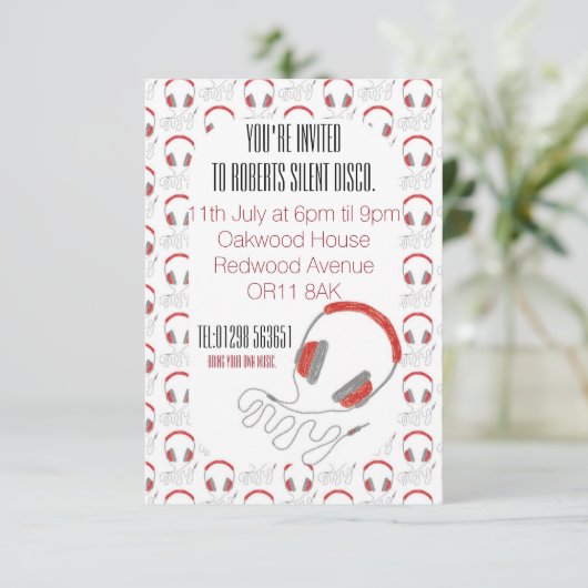 静かなディスコの誕生日の招待のヘッドホーン 招待状 (スタンド正面)