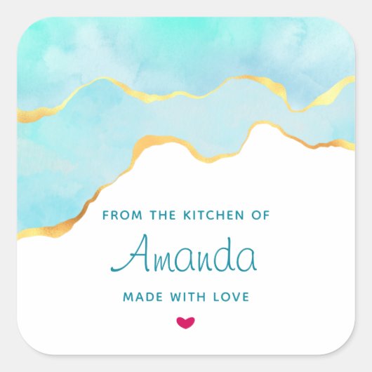 静かなトロピカルグリーン&金ゴールドキッ縁どチン スクエアシール (正面)