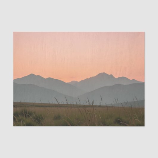 静かなピンクの夕焼けの山々 荒野の草原の風景 薄葉紙 (正面)
