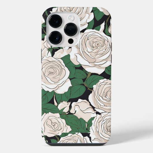 静かなホワイトローズ柄  iPhoneケース (裏面)