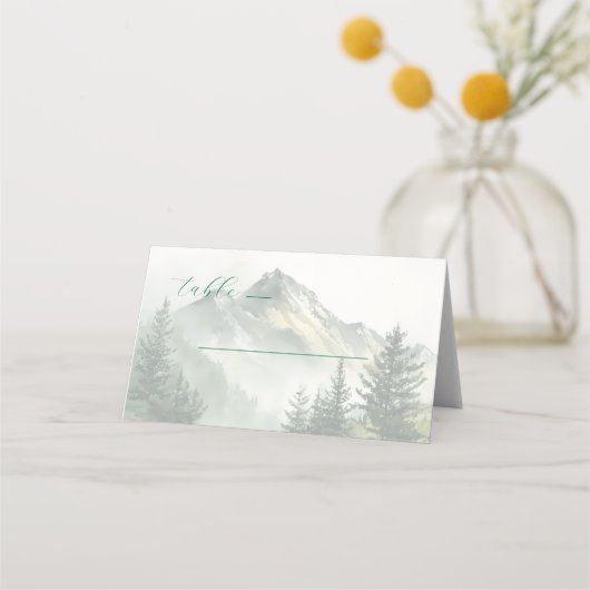 静かなマットな水彩画の山の風景 プレイスカード (正面)