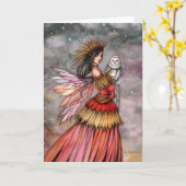 静かなメンバー·フェアリーとフクロウ·ファンタジー·アート カード (黄色い花)