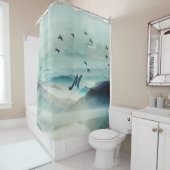 静かなモノグラムの自然水彩山のシーン シャワーカーテン (インサイチュ)