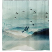 静かなモノグラムの自然水彩山のシーン シャワーカーテン (正面)