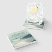 静かなモノグラムの自然水彩山のシーン ストーンコースター (横)